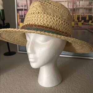 Stylish Tan Straw Hat with Blue Accent
